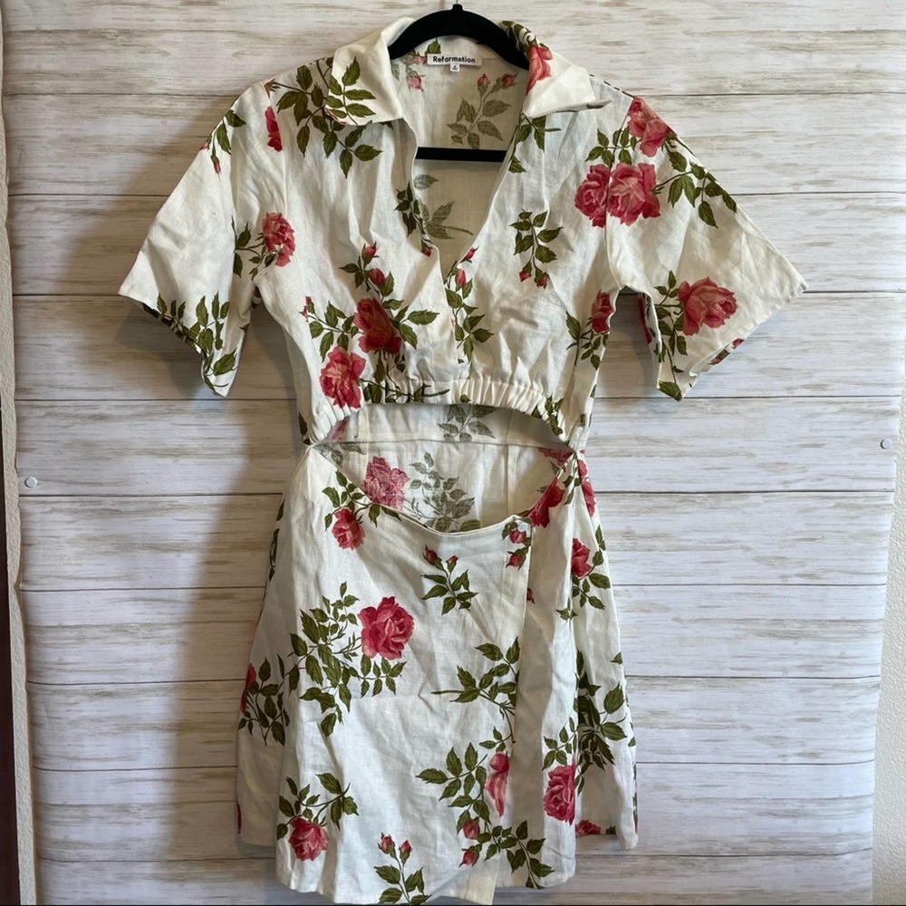 Reformation Jolie Linen Rose Print Dress
